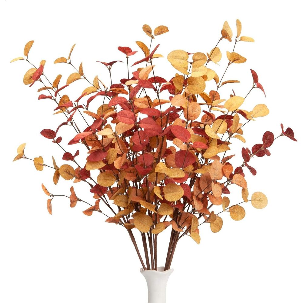 Artificial Eucalyptus Stems - 6 Pcs, 27.5" Tall Orange
